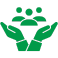 A green-coloured icon featuring two hands holding small figures of people, symbolizing diverse visibility and inclusion within CPAWSB.