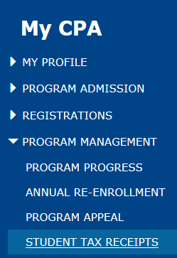 My CPA portal menu Program Management