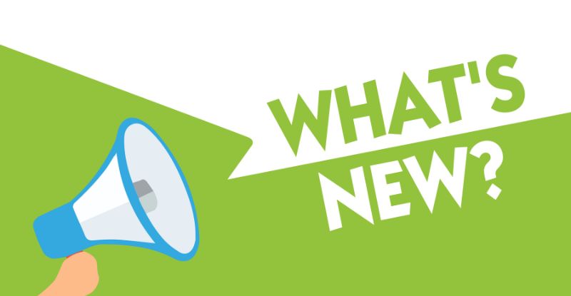 An illustration with a hand holding a blue megaphone with words that say "What's new" in green and white colours.