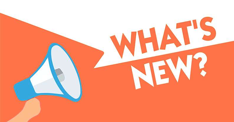 An illustration with a hand holding a blue megaphone with words that say "What's new" in orange and white colours.