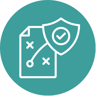 a white line drawing of a paper with a shield and check mark