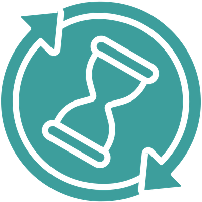 a blue circular sign with a hourglass and arrows