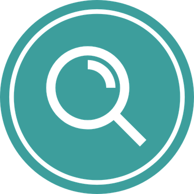 a blue circle with a black magnifying glass in it