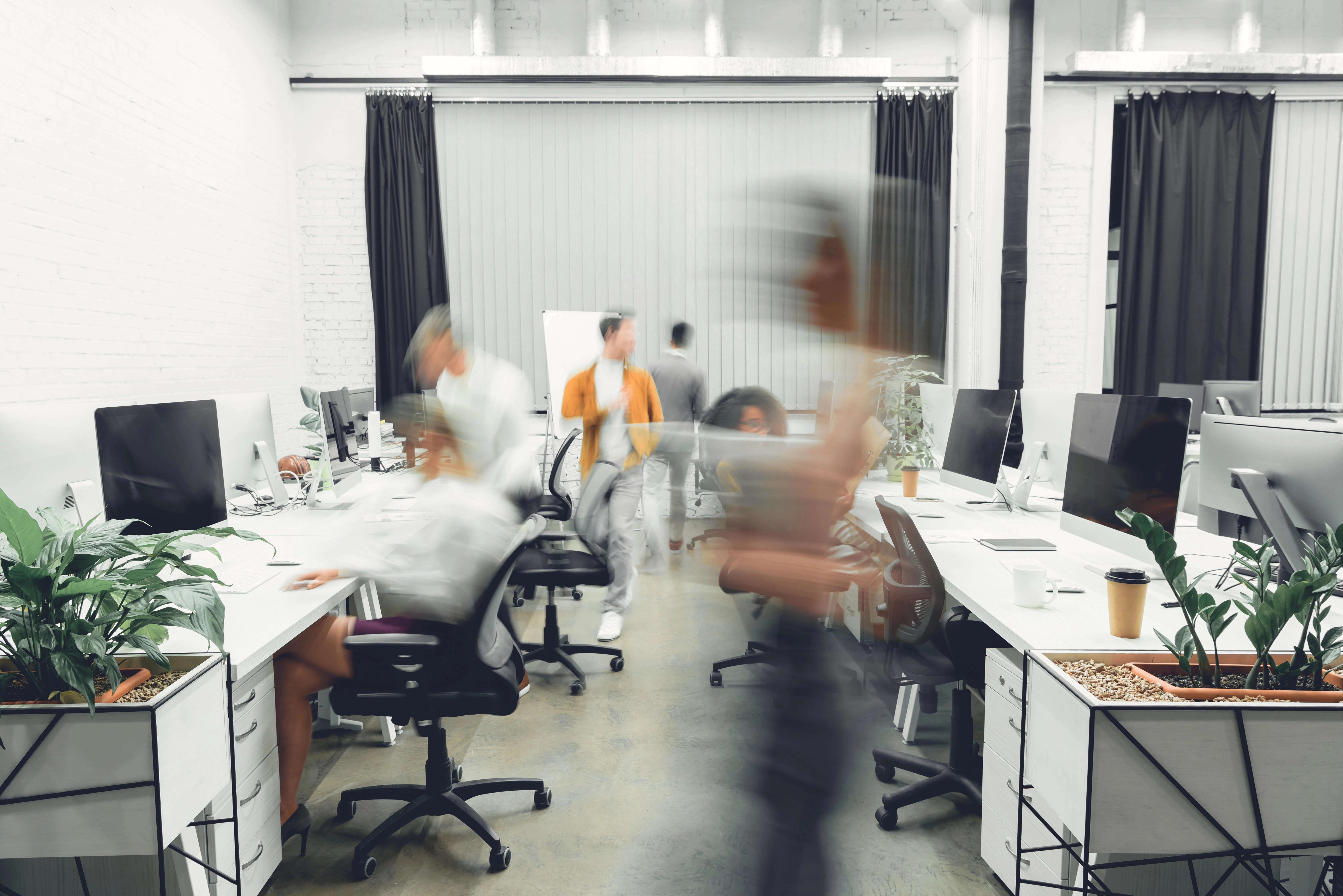 a group of people in an office