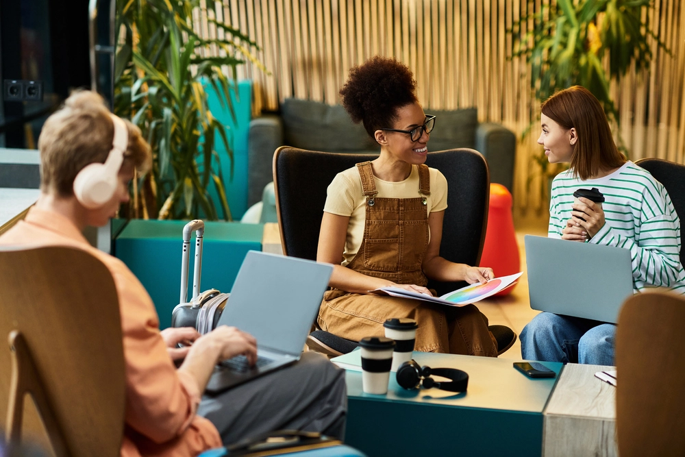 a group of people sitting around a table