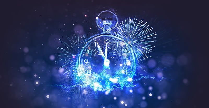 CPA PEP Update for the 2020/21 Academic Year A photo of a clock turning twelve with fireworks in the background, which creates a whimsical look.