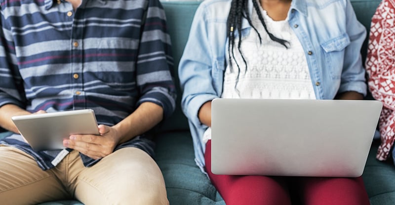 Preparing for the September 2020 CPA PEP exams A photo of people seated on a couch, with one person typing on a laptop and another writing on a notepad.