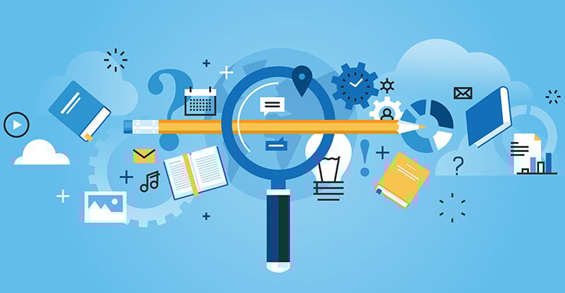 When can I take the CPA Preparatory Courses Exams? This illustration has a blue background and features books, music, a bulb, an exclamation point, a message icon, a gear icon, clouds, papers, statistics, a calendar, a photo, a plus, signs, a pencil, and a magnifying glass to indicate a student's life.