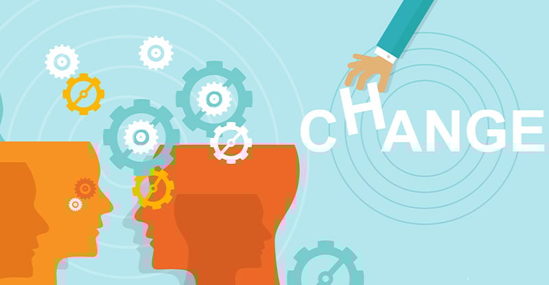 Information Technology is a Core Prerequisite Requirement to CPA PEP An illustration of two faces facing each other, with a hand placing the letters of the word 'Change' between them. Gear icons are overlaid on the faces, symbolizing collaboration and transformation.