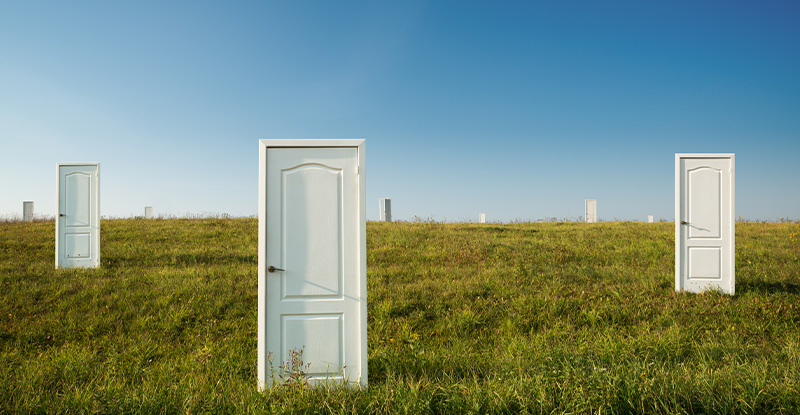 Can I complete CPA prerequisites through a post-secondary institution? A photo of an open field with many white doors to signify choices.